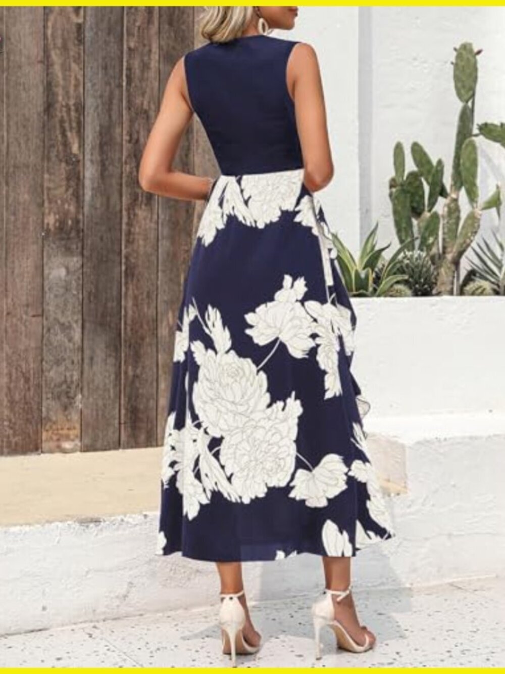 Floral Ruffle Midi Dress Sleeveless A-Line Boho Wedding Guest Party - Picture 5 of 7
